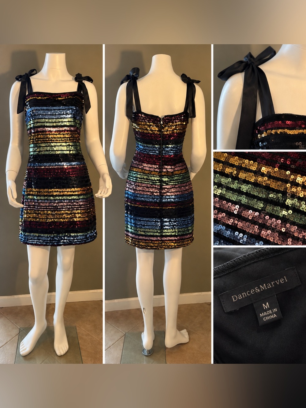 Dance & Marvel Multicolor Sequin Stripe Mini Dress